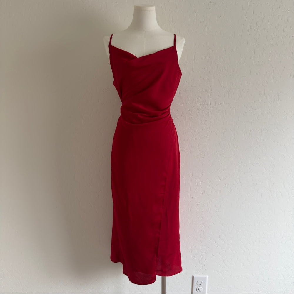 Lulu's Scarlet Cowl Midi Slip Dress